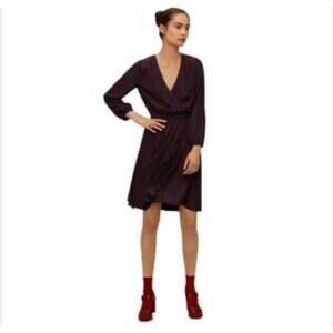 Aritzia Wilfred Sz Small Pleated Dress Wrap Front Burgundy